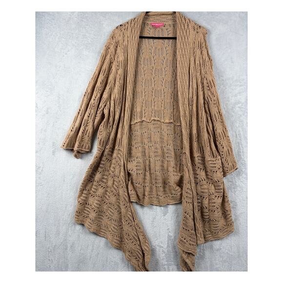 Woman Within Open-Front Pointelle Cardigan – Neutral Beige – Size 30 Plus - Picture 2 of 9
